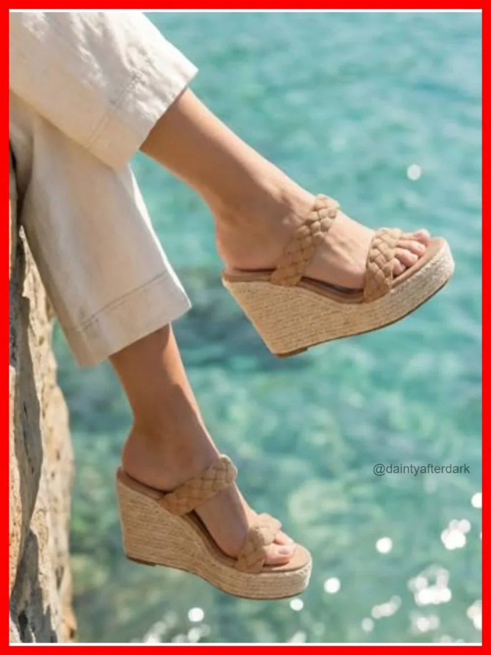 Woven Espadrille Wedge Platform Slide Sandals Suede Leather Cushioned